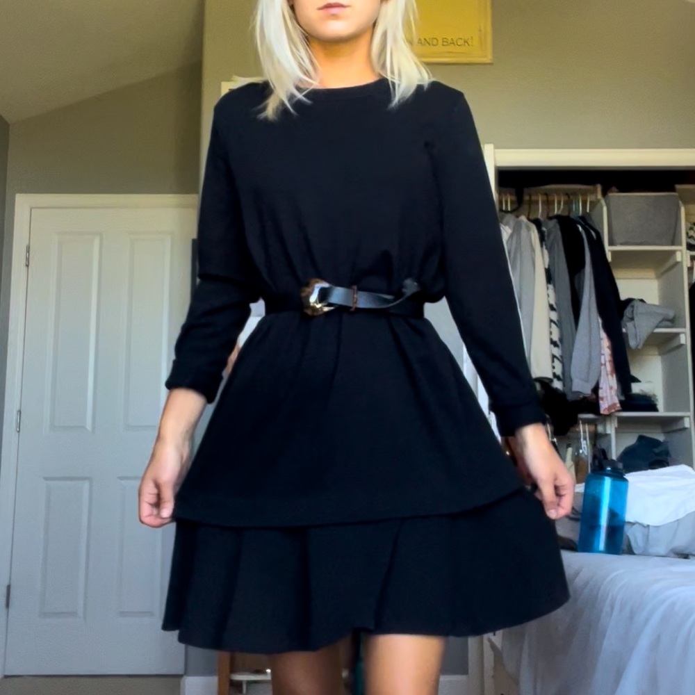 Black layered long sleeve dress